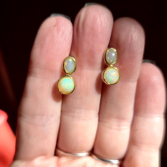 Stunning dual Opal drop Sterling & Gold Earrings - Picture 6 of 6
